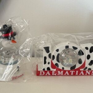 Pair of vintage 101 Dalmatians Disney snowman Snow Globe ornaments 1996